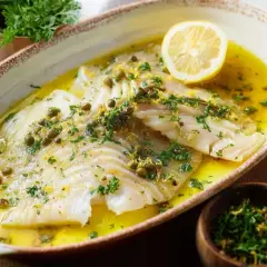 Délicieuse recette raie à la poêle, nappée d'une sauce citronnée et garnie de câpres et persil frais. Un plat léger et savoureux.