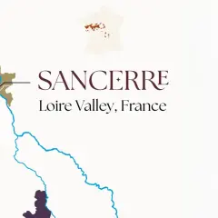 Carte de Sancerre, Vallée de la Loire, France, une région réputée pour son sauvignon blanc.