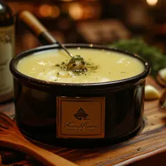 Un délicieux moment de partage autour d'une fondue au rosé, accompagnée de pain grillé et d'ail.