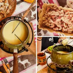 Un délicieux moment de partage autour d'une fondue savoyarde, avec du pain croustillant prêt à être trempé dans le fromage fondu.