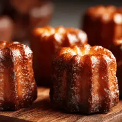 Délicieux cannelés dorés, parfaits pour une recette mini cannelés. Leur croûte caramélisée et leur cœur moelleux invitent à la dégustation.