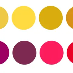 Palette de couleurs évoquant un vin rosé, allant du jaune pâle au rouge profond, avec des nuances orangées et pourpres.