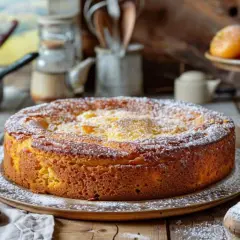 Gâteau breton doré et saupoudré de sucre glace, prêt à être dégusté.