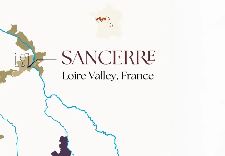 Carte de Sancerre, Vallée de la Loire, France, une région réputée pour son sauvignon blanc.