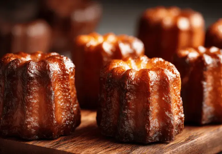 Délicieux cannelés dorés, parfaits pour une recette mini cannelés. Leur croûte caramélisée et leur cœur moelleux invitent à la dégustation.