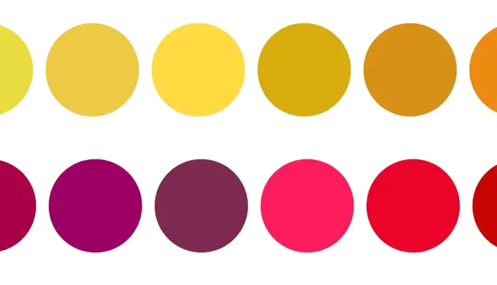 Palette de couleurs évoquant un vin rosé, allant du jaune pâle au rouge profond, avec des nuances orangées et pourpres.