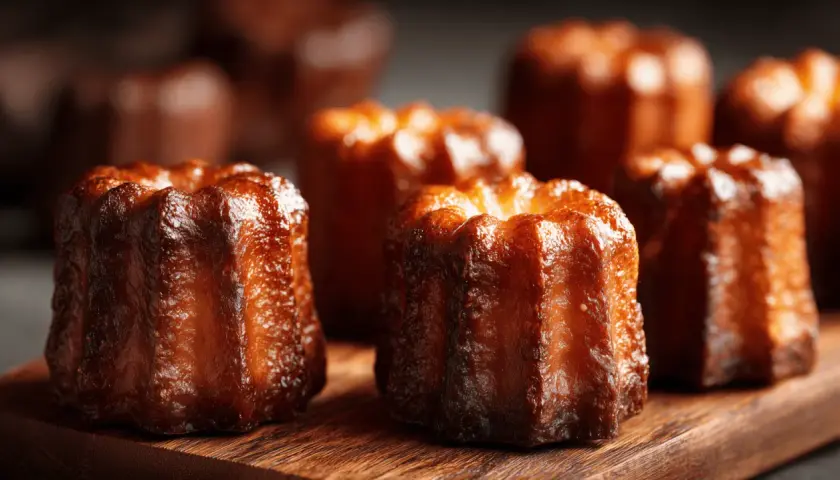 Délicieux cannelés dorés, parfaits pour une recette mini cannelés. Leur croûte caramélisée et leur cœur moelleux invitent à la dégustation.