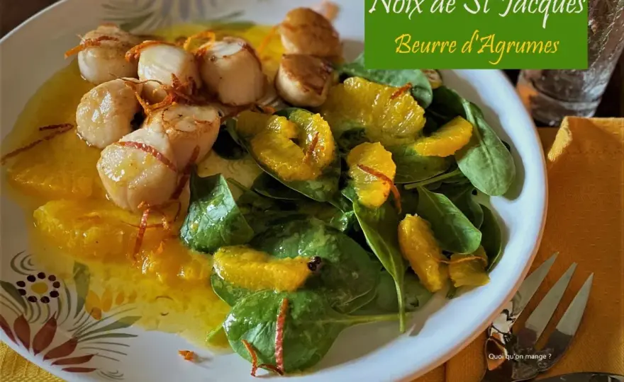 Saint-Jacques poêlées au beurre, citron et échalote