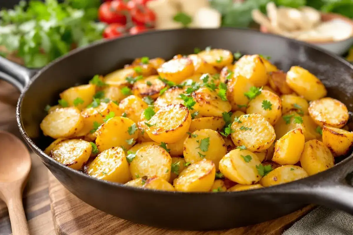 Poêlée de pommes de terre dorées et persillade, une recette simple et savoureuse pour accompagner tous vos plats.